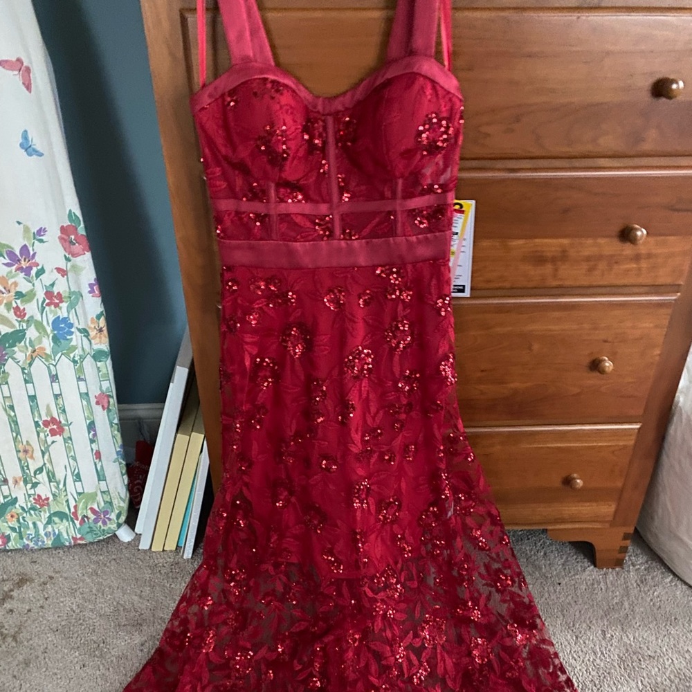 Red corset prom dress